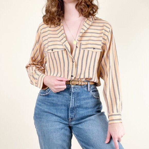 Vintage French Parisian Button Up Down Shirt Old Money Blouse Quiet Luxury Top - Picture 1 of 7